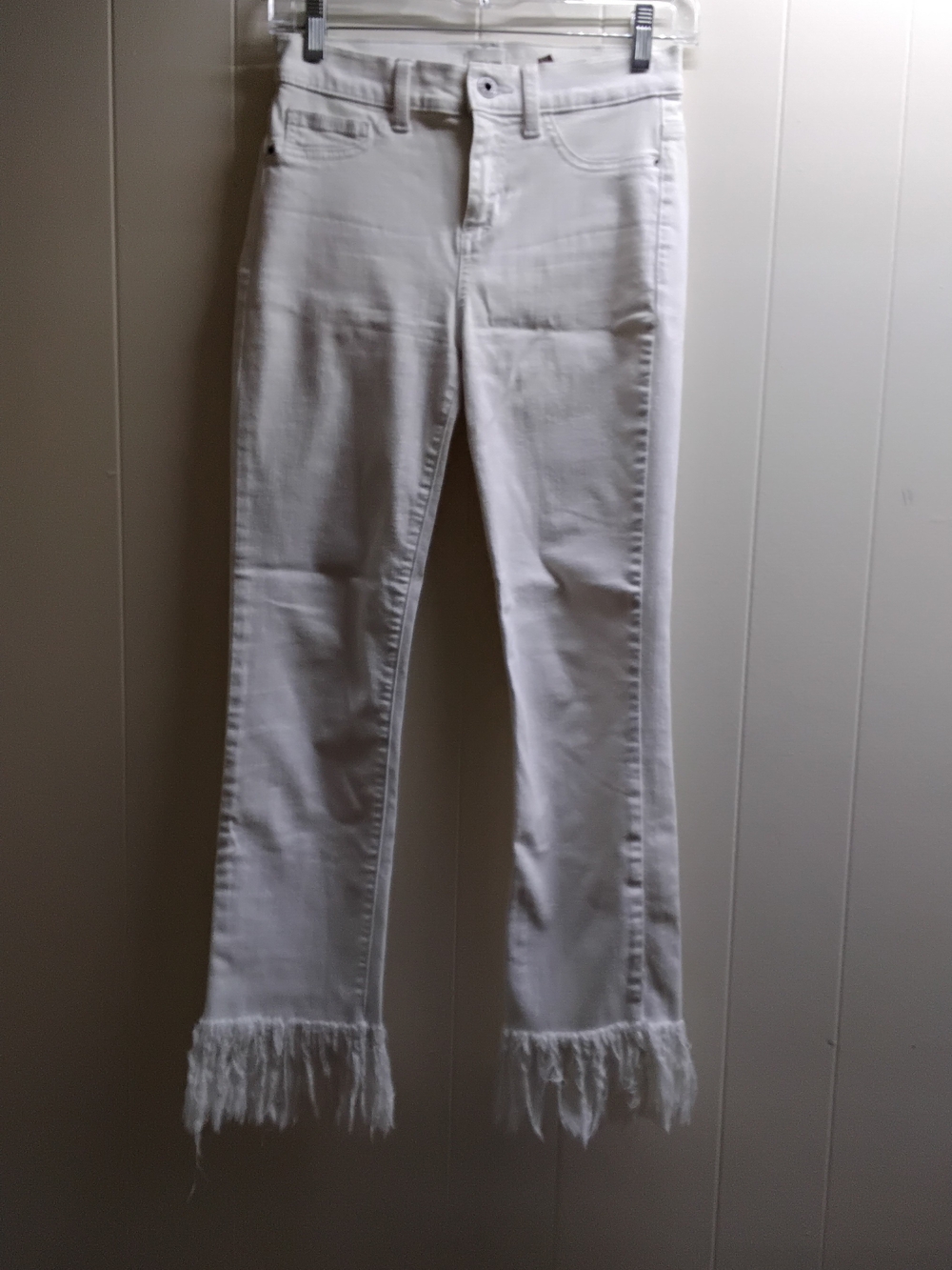 Sneak Peek White Fringe-Hem Flare Jeans
